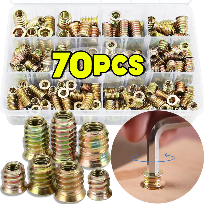 Furniture Hardware Threaded Inserts - 70 قطعة طقم صواميل إينتيرلوك (E-nut)
